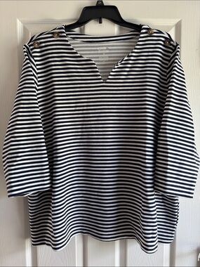 croft & barrow Navy and White Striped Button-Shoulder Top